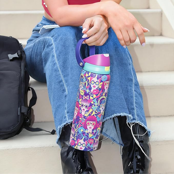 ENCOOL Leakproof Insulated Water Bottle with Straw Dual-Sip Water Bottle Bag-Safe Design for Work, Commute & Gym – Keeps Drinks Cold All Day, 24 oz, Vibe Spice