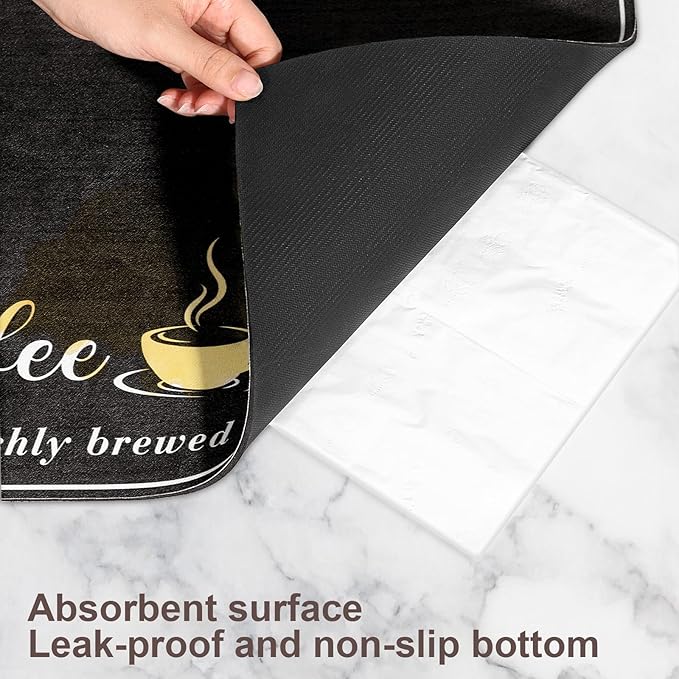 Absorbent Coffee Mat, Fashion Dish Drying Mat for Kitchen Counter Coffee Bar Accessories Espresso Machine Dish Rack 16" x 24" Black