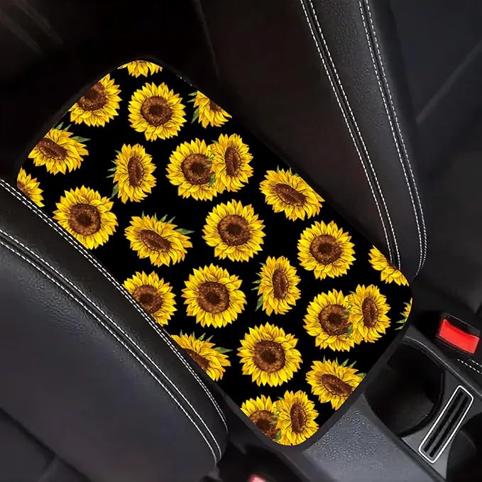CREATCABIN Sunflower Car Center Console Armrest Cover Pad Auto Armrest Seat Box Cover 12.6×7.5in Vehicle Middle Console Pad Soft Anti-Slip Lines Car Accessories Interior Fit for SUV Sedan Truck