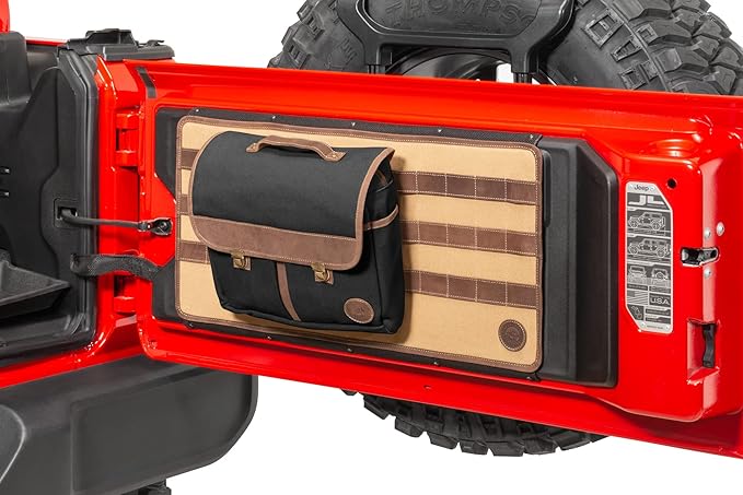 Overland Outfitters Grab & Go Storage Bag - Fits Jeep Wrangler JK, JL, & Gladiator JT 2007-2022 - Molle Compatible - Tool, Supplies, & Gear Storage Organizer - Premium Canvas & Leather, 12", Black