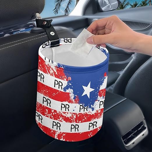 Car Trash Can with Hanging for Back Seat, Car Accessories for Women Men Automotive Garbage Cans Vehicle Trash Can for Truck SUVPuerto Rico Flag