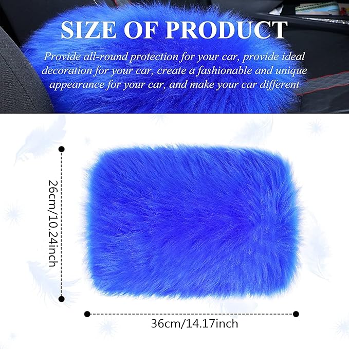 Frienda Furry Armrest Cover Auto Center Console Cover Car Soft Console Pad, Real Sheepskin Wool Soft Fluffy Auto Center Armrest Pad for Most Car Decoration Protector(Blue)