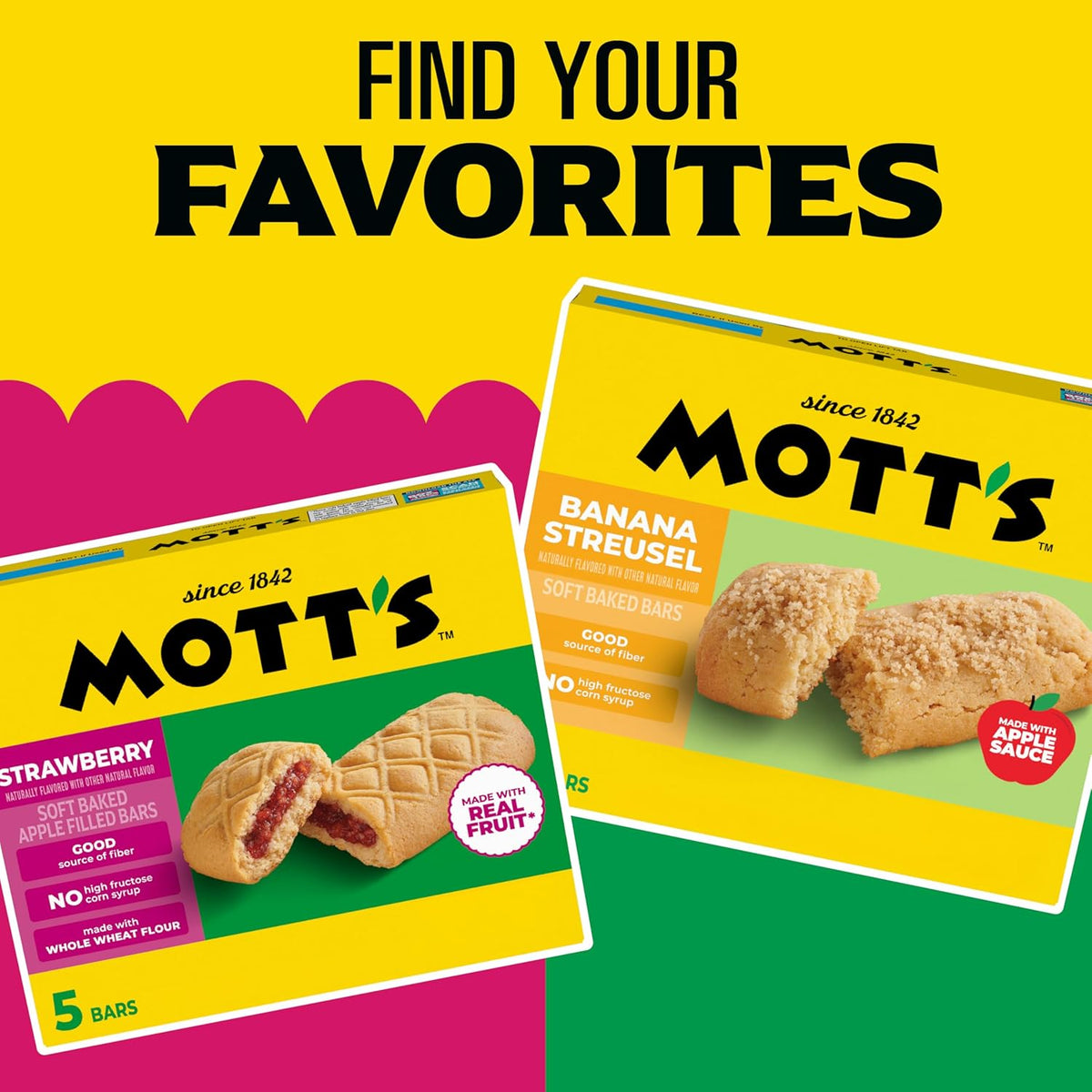 Mott's Soft Baked Bars, Apple Streusel, Made with Applesauce, 6 Ct, 5.76 oz