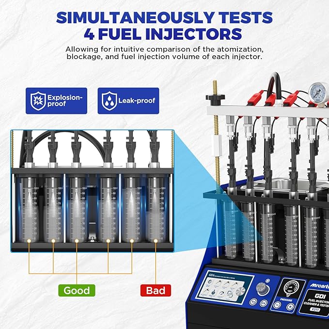 V311 GDI Fuel Injector Cleaner Machine Gasoline Fuel System Injection Cleaning Tester 6-Cylinder Test for EFI/FSI Injectors, Heated Ultrasonic Cleaner Kit with 7 Core Functions for Motorcycle Vehicle