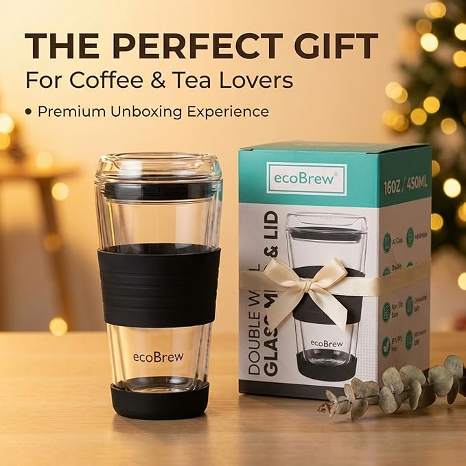 Double Wall Glass Tumbler with Lid, Glass Travel Mug, Dishwasher Safe & Microwavable Clear Coffee Tumbler To Go, Reusable Ceramic Cup with Lid (Bright Aqua, 16oz)
