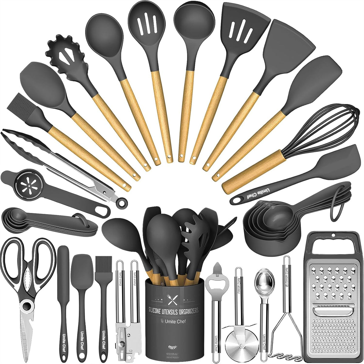 Umite Chef 34‑Piece Silicone Cooking Utensils Set with Holder – Heat‑Resistant Non‑Stick