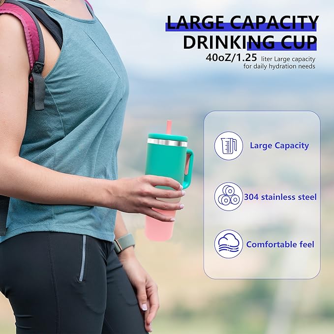 40-OZ Insulated Water Bottle,Insulated Stainless Steel Tumbler,Reusable Cold Drink Thermos,BPA-Free, Double-Wall Stainless Steel Water Bottle (Aqua Pink, 40, Fluid Ounces)
