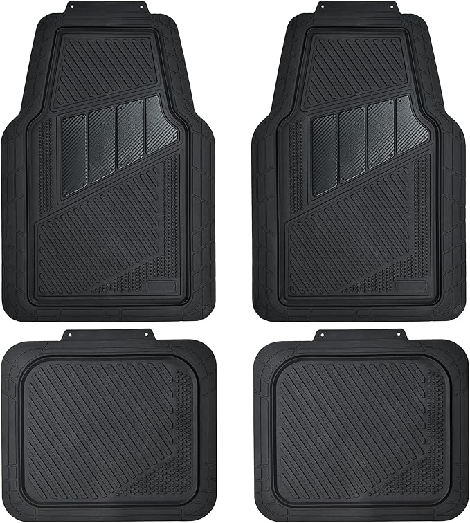 CAR PASS Heavy Duty Rubber Floor Mats 4-Piece Car Mat Set - Universal Waterproof Carbon Fiber Floor Mats for Car SUV Truck, Durable All-Weather Mats(Black)