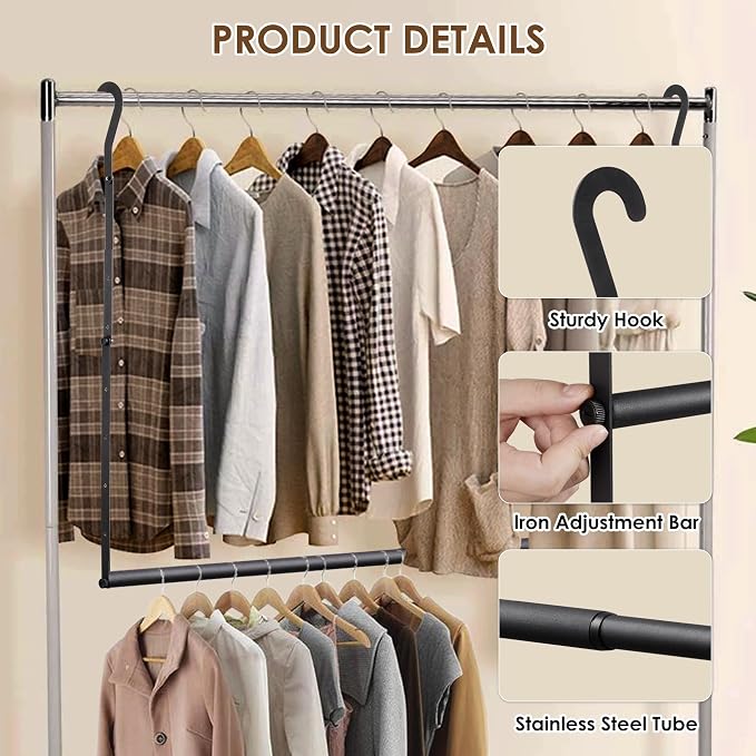Closet Rod Extenders - Black Adjustable Closet Hanging Rod, Width & Height Expandable Clothes Rod, Space-Saving Closet Organizer for Hanging Clothes, Easy Installation, 2 Packs
