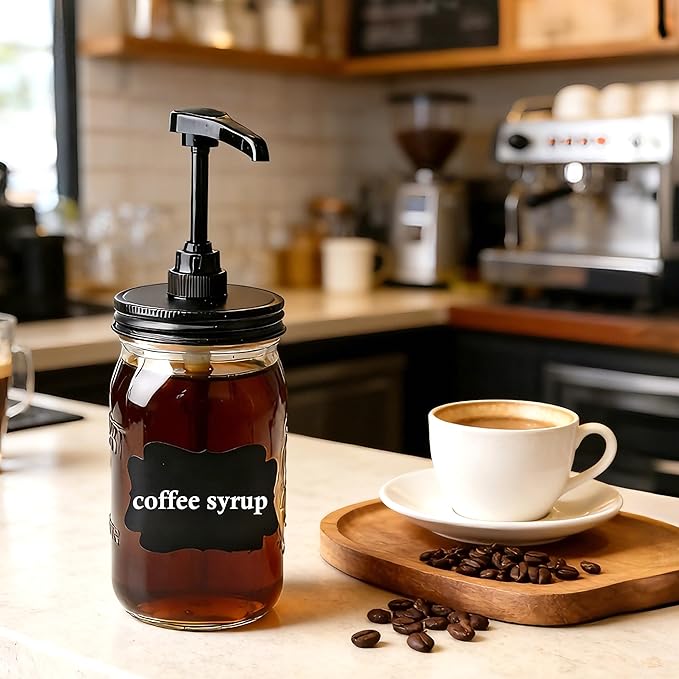 GMCOZY 32 oz Mason Jar Syrup Sauce Honey Dispenser Pump Bottle 1 Quart Wide Mouth Glass Coffee Syrup Dispenser For Ketchup mayo, maple syrup, mustard, salad dressing Food Grade Airtight & Leak-Proof