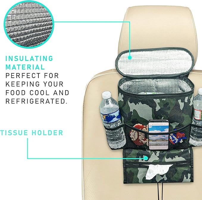 FH Group E-Z Travelâ„¢ Print Car Trunk Organizer with Cooler - Multifunctional Seat Back Storage Bag Dark
