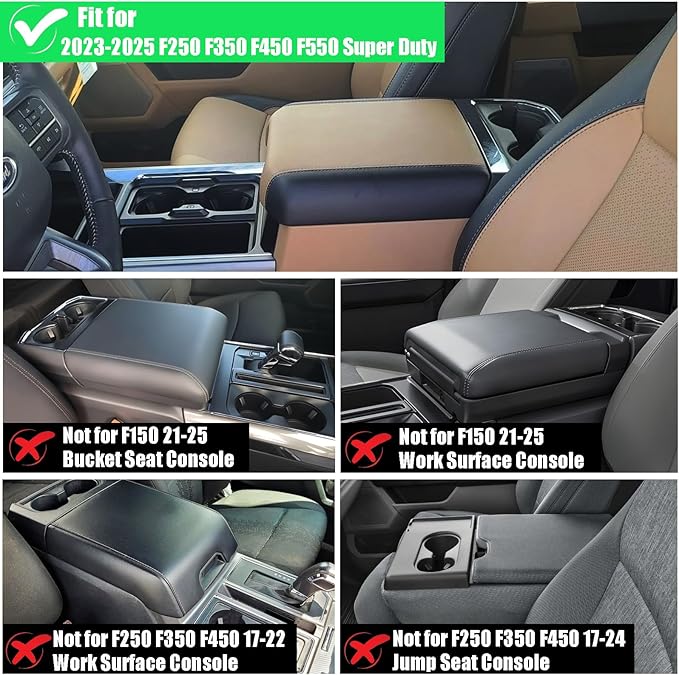 Center Console Cover for 2023 2024 2025 Ford F250 F350 F450 F550 Bucket Seats, Scratch-Resistant Armrest Cover for 2023 2024 2025 Ford Super Duty Accessories (Bucket Seat Only)