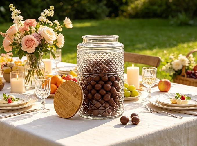 1 Gallon Large Airtight Glass Storage Jars with Bamboo Lid, Kitchen Pantry & Bathroom Laundry Room Organizer Canisters for Flour, Sugar, Cookie, Pasta, Rice, Snack, Coffee Bean, Tea, Spice, Cereal