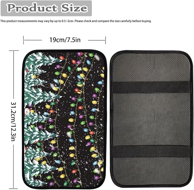 Mintutlipy Christmas Tree Lights Automotive Armrest Cushion Cover Car Accessories Car Center Console Seat Box Cover Easy to Clean Washable