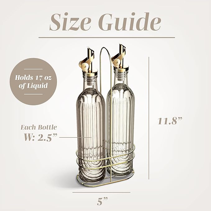 COOK WITH COLOR Glass Olive Oil Bottle Dispenser - 2 Pack- 17oz Oil and Vinegar Cruet - Olive Oil Carafe Decanter for Kitchen, Elegant Fluted, Brown