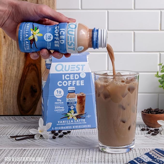 Quest Nutrition Iced Coffee,Vanilla Latte,1g Sugar,10g Protein,90 calories,200mg of caffeine,(Pack of 24)
