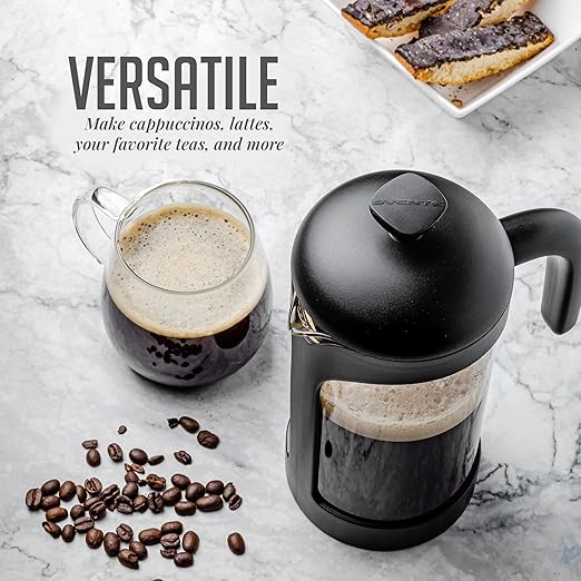 OVENTE French Press Coffee Maker 34 Ounce with Heat Resistant Borosilicate Glass & Stainless Steel 4-Level Filtration System, Portable Cold Brew Coffee Maker for Travel, Camping or Gift, Black FPB34B