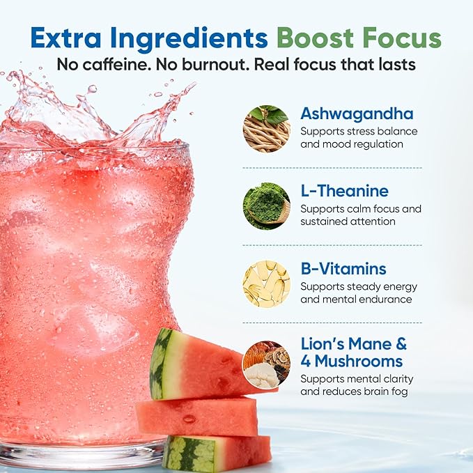 Venture Pal 2-in-1 Hydration Packets + Focus Support Electrolytes Powder, 7 Electrolytes + Vitamins, Magnesium, Lion's Mane & L-Theanine | Sugar Free Liquid Daily IV Drink Mix, Vegan, Keto, 16 Sticks