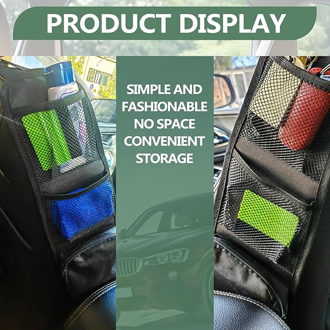 2 PCS Car Seat Side Organizer, Multifunctional Stuff Holder with Mesh Net Pocket, Auto Seat Storage Hanging Bag For Cars, SUVs, Trucks. Can Hold Mobile Phone, Wallet, Glasses (Black)