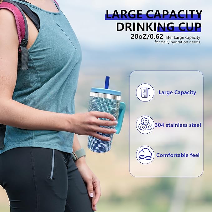 20-OZ Insulated Water Bottle,Insulated Stainless Steel Tumbler,Reusable Cold Drink Thermos,BPA-Free, Double-Wall Stainless Steel Water Bottle (Royal Blue - Diamond, 20, Fluid Ounces)