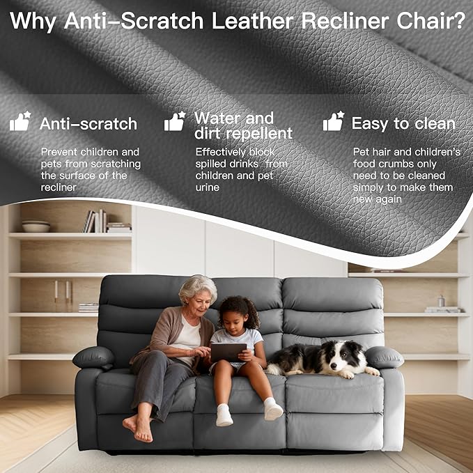 3 Seater Recliner Sofa Set, Anti-Scratch Reclining Loveseat Sofa & Couch for Living Room, RV, Home Theater Apartment(Grey, 3 Seater Sofa)