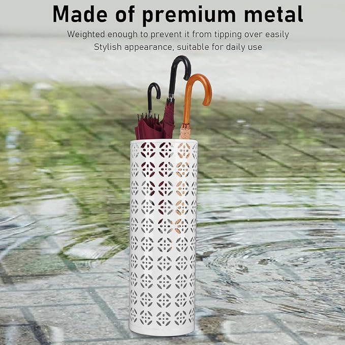 Round Umbrella Organizer Bin, Freestanding Metal Umbrella Holder Umbrella Stand Rack for Entryway, Canes Walking Sticks Holder Rain Collection for Home, Office (S 62x50cm / 24.41x19.69in)