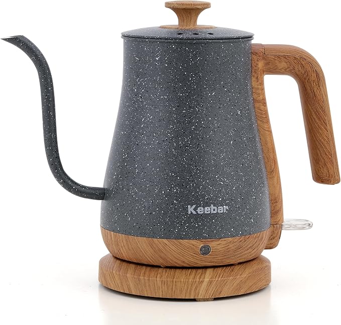 Electric Tea Kettle, Electric Kettle Stainless Steel, 1000W Tea Kettle Electric Auto Shut Off, 0.8L, Wood-like Grain Finish Handle, Ice Crackle