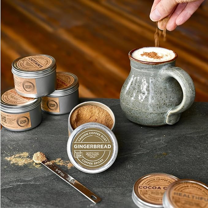 Coffee Dust Flavoring Powder, Gingerbread (120 Servings) - Pumpkin Spice Coffee Dusting Flavor, All Natural Syrup Alternative, Adds Aroma, Taste & Whole30 Wellness to Drinks, Tea & Foods - Creamer Alternative