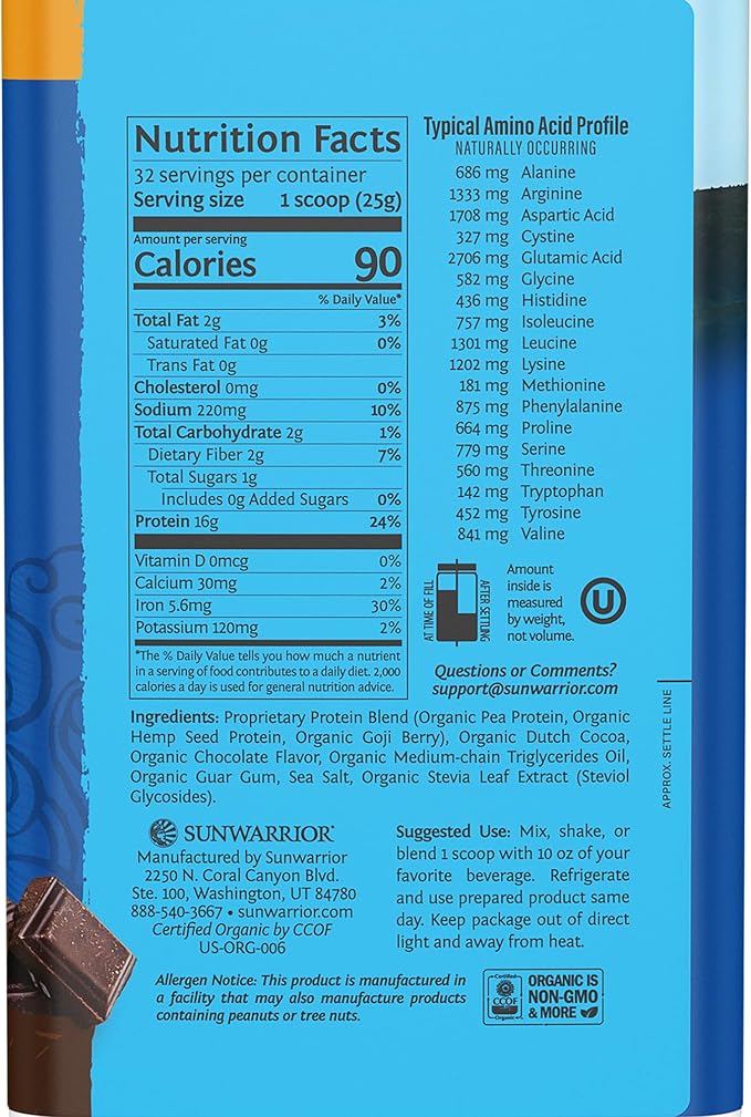 Organic Plant Based Protein Powder | Vegan Organic Protein Powder Chocolate Flavored with BCAA Amino Acids & Hemp Seed Pea Blend | Non-GMO Soy Dairy Filler & Gluten Free (Chocolate, 32 Servings)