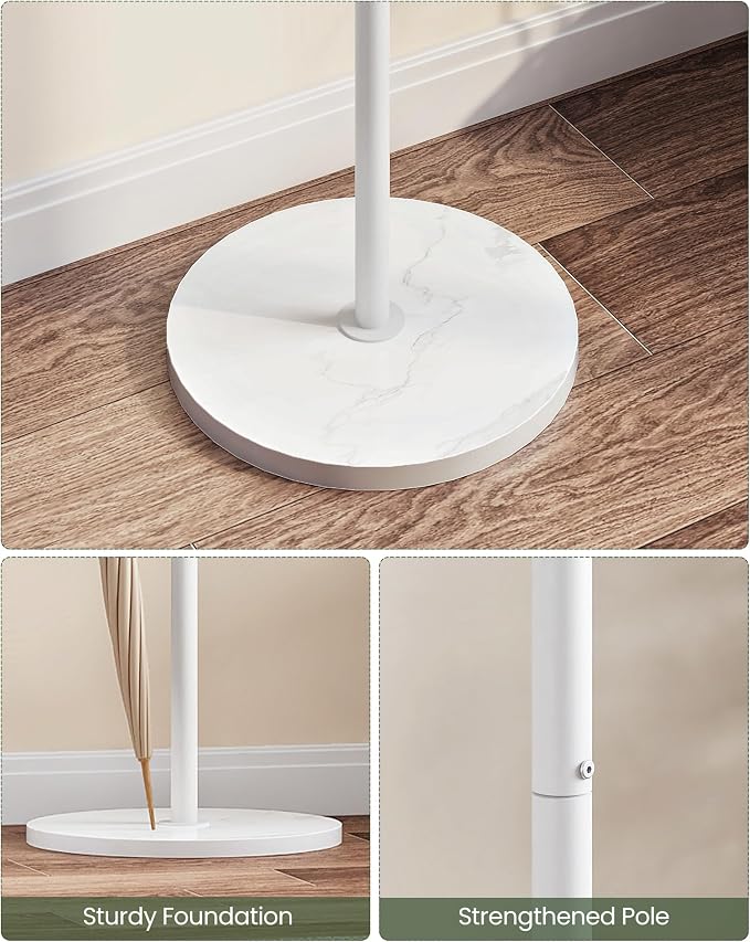 CHOEZON Coat Rack Freestanding, Coat Rack with Umbrella Holder, Coat Hanger Stand with 8 Hooks, Coat Tree with Marble Base, 3 Adjustable Size, for Entryway, Living Room, Bedroom Marble White TYM09WD