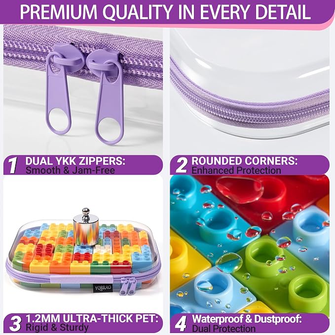 YQBRAO 4-Pack Clear Hard Shell Zipper Case, 1.2mm Ultra-Thick Diaper Bag Organizer Pouches, Rigid Self-Standing Travel Makeup Bags with YKK Zippers, TSA Approved, Purple