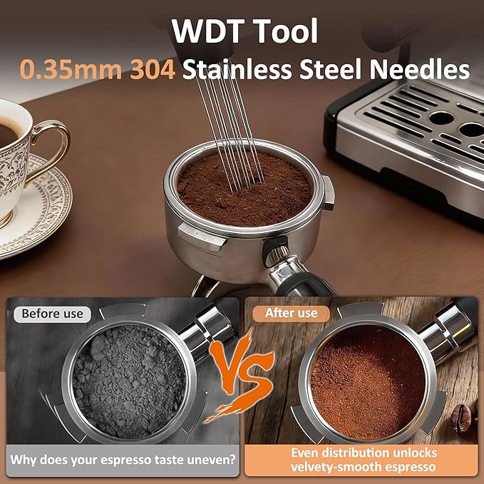 51mm Espresso Accessories Kit, Spring Loaded Calibrated Tamper, WDT Tool, Dosing Funnel Set, Fits Delonghi 51mm Espresso Coffee Machines and Portafilter, for a Clean & Tidy Workspace