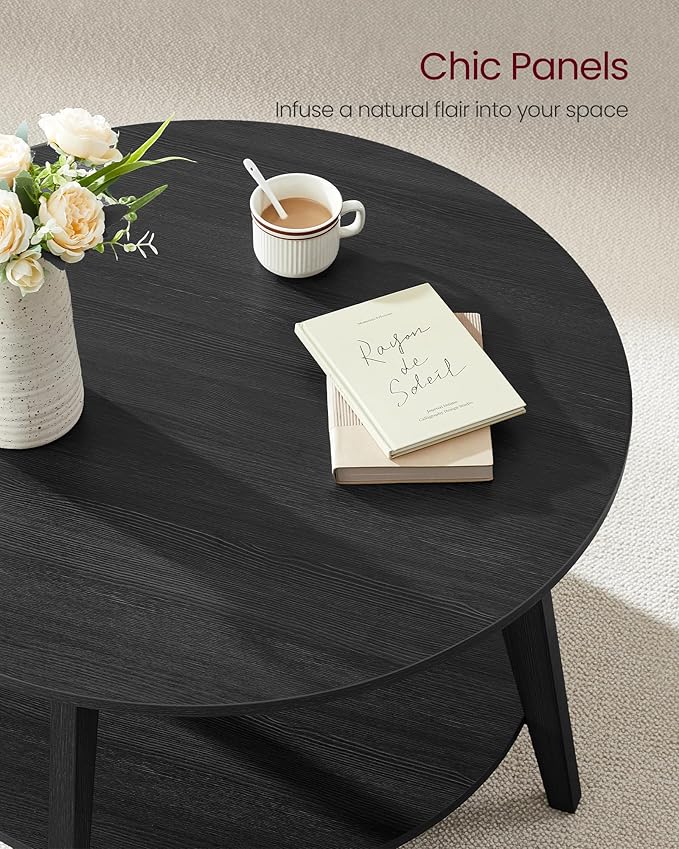 VASAGLE MAEZO Collection - Round Coffee Table, 2-Tier Center Table with Storage, Tapered Legs, Curved Transitions, 31.5 Dia. x 17.7 H Inches, Easy Assembly, for Living Room, Charcoal Gray ULCT243B22