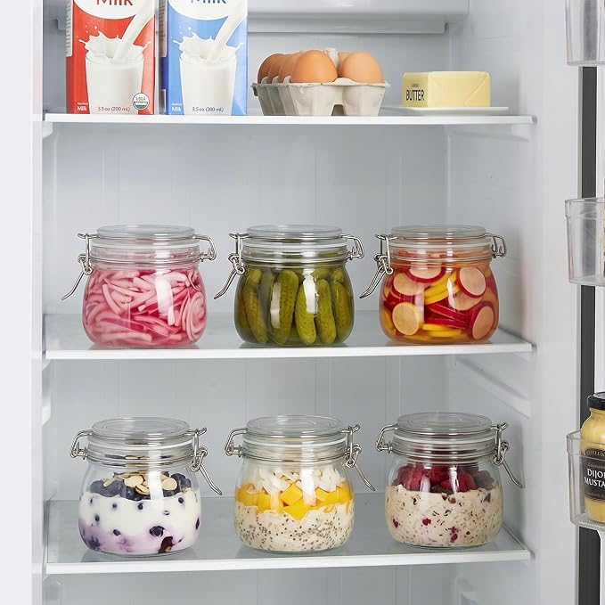 Vtopmart 3 Pack 16oz Short Glass Jars with Airtight Lids for Shallow Drawers, Pint Size Food Storage Canisters, Wide Mouth Canning Jars for Spices, Jams, Coffee Beans, Pickles & Pantry Organization