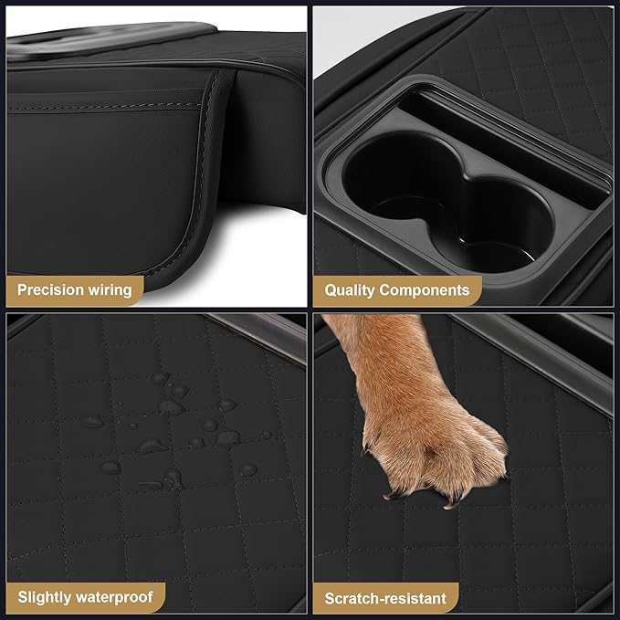 YORKNEIC Upgraded Car Center Console Cover with Cup Holder 2 Storage Bags - Faux Leather Arm Rest Cover Fit for Ford Fusion,Middle Console Cover Multi-Functional Car armrest Cushion(Black)