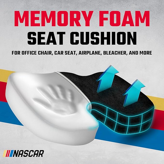 NASCAR Seat Cushion | Ergonomic U-Shape with Memory Foam for Tailbone, Sciatica, & Back Pain Relief | Breathable & Comfortable Velvet w/Non-Slip Rubber Bottom | for Car, Office, Home, Travel | Black