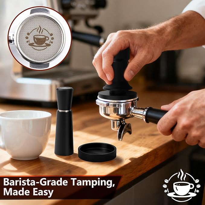 Espresso Tamper 53mm – Fits 54mm Breville Sage Portafilter – Compatible With Barista Express, Bambino Plus, Barista Pro, Infuser – Spring Loaded Calibrated Self Leveling Coffee Tamper Tool