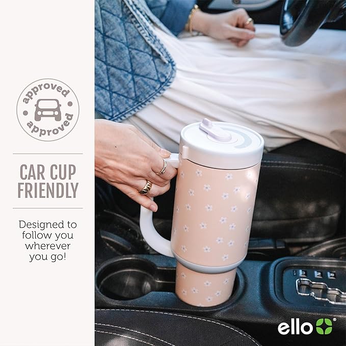 Ello Oasis 24 oz Tumbler with Handle & Retracting Straw | Reusable Insulated Stainless Steel Cup 100% Leakproof, Gifts for Teens Women Men | Keeps cold for 24 Hours, Cup Holder Friendly, Pistachio