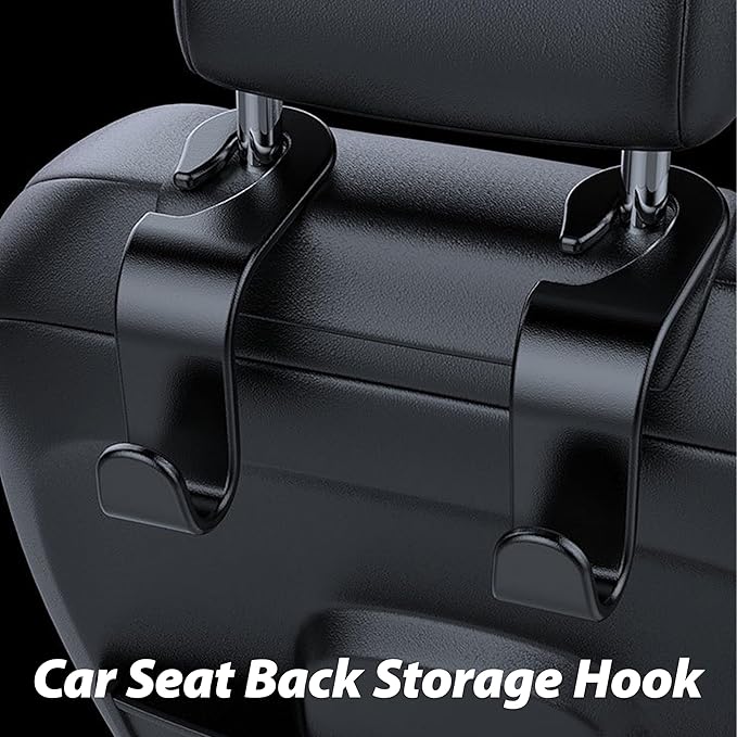 Car Seat Headrest Hook, Organizer Universal for Handbag/Purse/Gym Bag/Hat/Baby Gear/Groceries Car Accessories, Car Back Seat Headrest Hook (Black) (2)