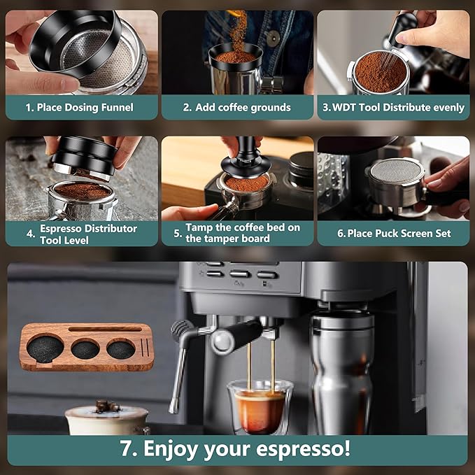 7 Pack Espresso Accessories Kit,58mm Espresso Tool Kit | Espresso Tamping Station | Coffee Distributor Tamper | WDT Tool | Dosing Funnel | Expresso Puck Screen | Christmas Gift for Espresso Lovers