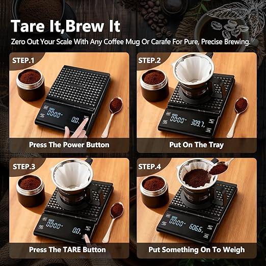 Coffee Scale High Precision 3kg/0.1g Coffee Scale with Timer Food Scale Kitchen Scale Backlit LCD for Espresso, Pour Over & Drip Brewing,Coffee Bar Accessories Rechargeable Includes Batteries(Black)