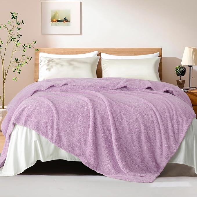 Exclusivo Mezcla Fleece Bed Blankets Queen Size, Ultra Soft, Lightweight and Fuzzy Light Purple Blanket for Women, Home Decor, 90x90 Inches