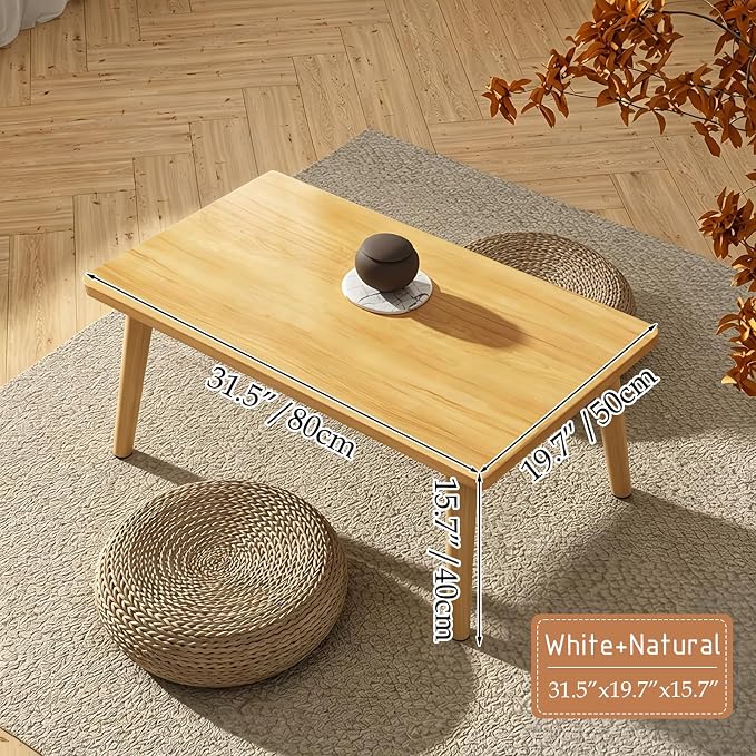 Square Coffee Table Low Table with 4 Solid Wood Sturdy Legs,Floor Table Desk for Sitting on The Floor,19.7"D x 31.5"W x 16"H Inches,Living Room/Toy room Furniture,Rental house Furniture(Natural)