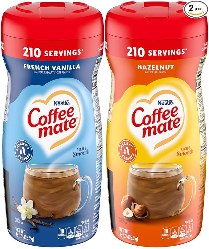 Coffee mate French Vanilla, Hazelnut Powdered Creamer Variety, 15 oz (Pack of 2)