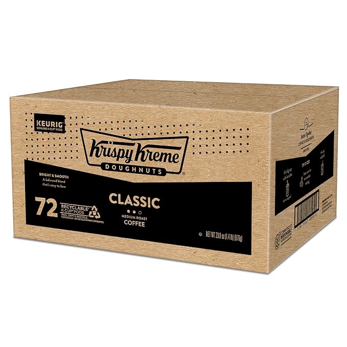 Krispy Kreme Classic, Single-Serve Keurig K-Cup Pods, Medium Roast Coffee, 12 Count (Pack of 6)