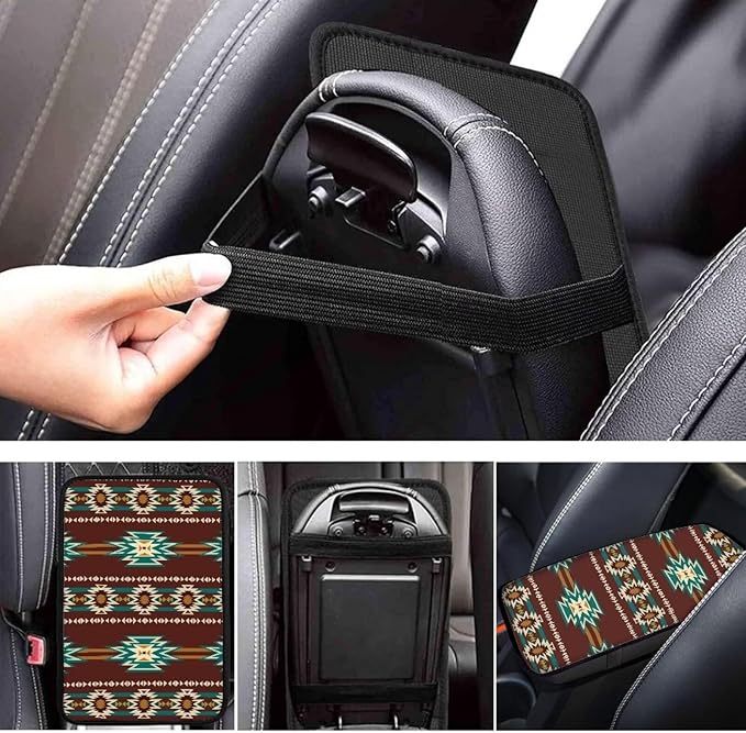 Dreaweet Aztec Car Center Console Cushion Pad,Universal Armrest Seat Box Cover Protector,Southwestern Native American Indian Tribal Pattern Car Accessories