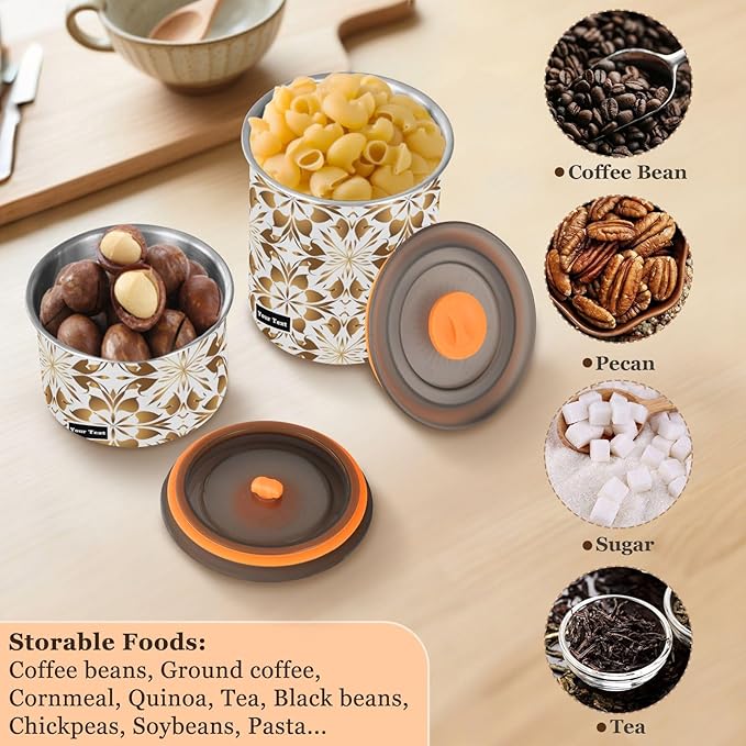 ALAZA Gold Geometric Flower Floral Airtight Coffee Bean Canister Customed 500ml Food Storage Containers with Lids For Gournd, Tea, Sugar, Flour, Rice, Cereal, Candy Cookie Jar