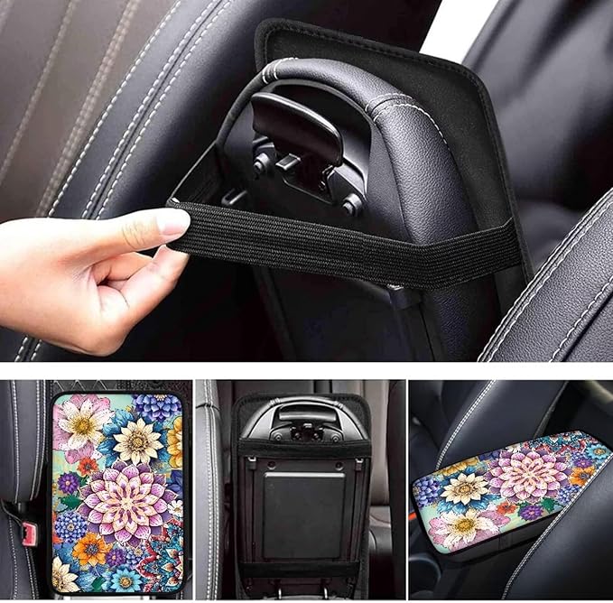 Auto Center Console Pad,Car Armrest Seat Box Cover Protector Universal Fit for Most Vehicle SUV Trucks, Baja Floral