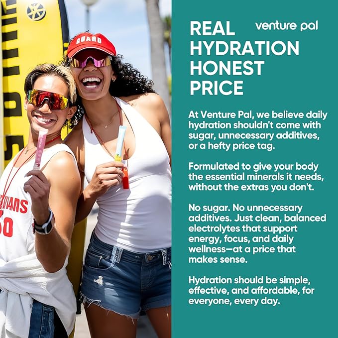 Venture Pal Sugar Free Electrolyte Powder Packets - Liquid Daily IV Drink Mix for Rapid Hydration & Party Recovery | 5 Vitamins & 7 Electrolytes| Keto Friendly | Non-GMO | Certified Vegan | 16 Sticks