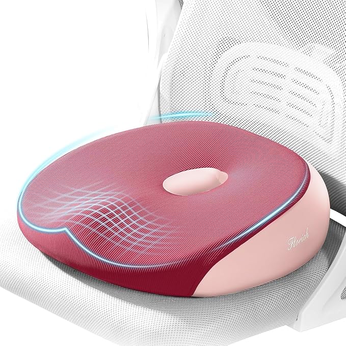 FLORICH Large Car Seat Cushion for Long Sitting, Ergonomic Memory Foam Driving Seat Cushion for Back & Sciatica Pain Relief, Non-Slip Washable Seat Cushion for Car, Driver, Office-Pink
